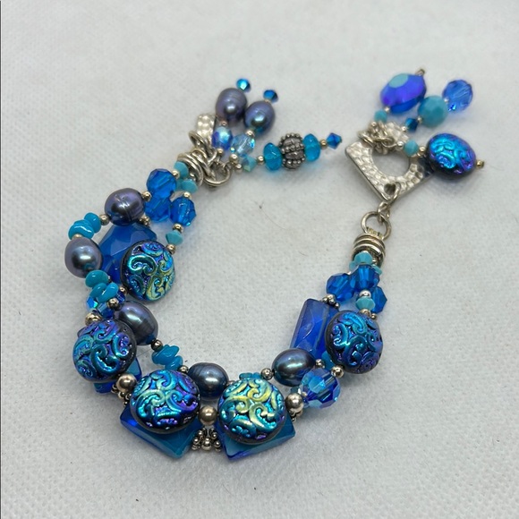 Swarovski Crystal Blue and Silver multi-strand Beaded Bracelet - Picture 8 of 8